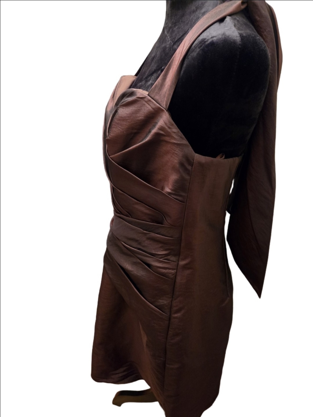 Impression Bridal Chocolate Brown Ruched Cocktail Dress Size 12 - Picture 6 of 7